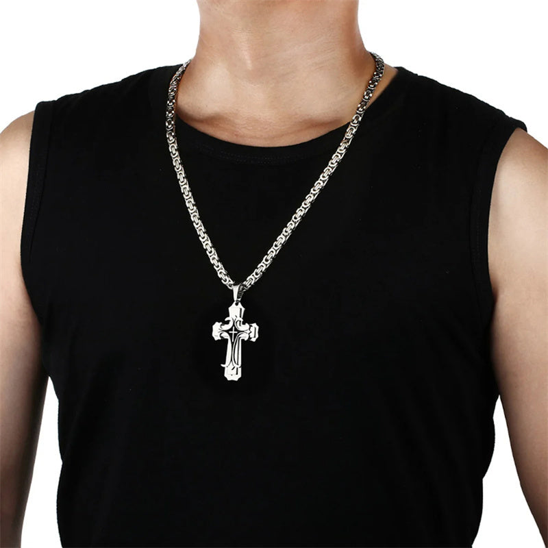 Fashion Jewelry Christian Trinity Latin Cross Necklace For Men Stainless Steel Three Layers Cross Pendants Necklaces Jewelry Gift - FASHIONKULTUR