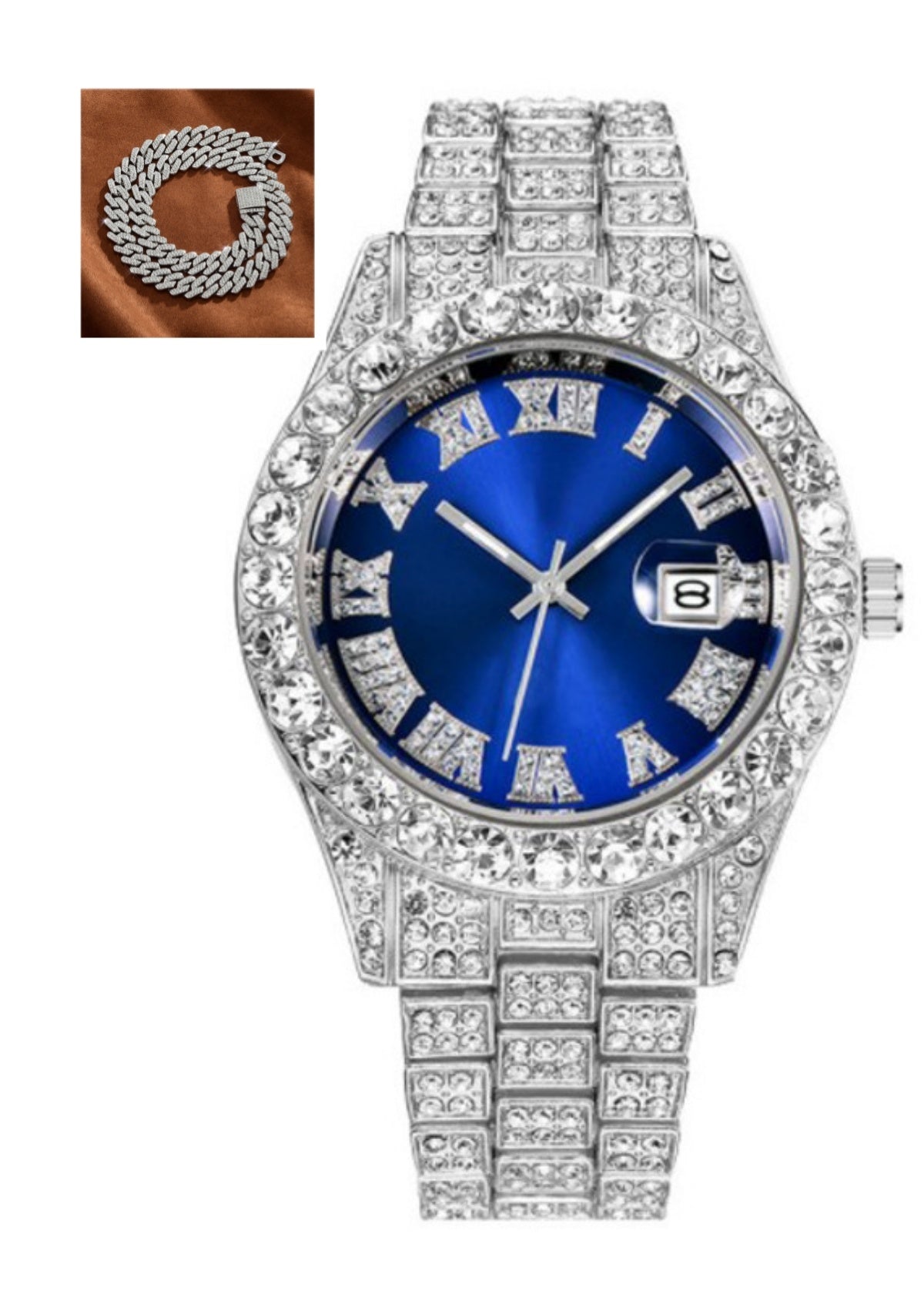 Hot Men's Steel Belt Hip Hop Roman Scale Diamond Quartz Watch - FASHIONKULTUR