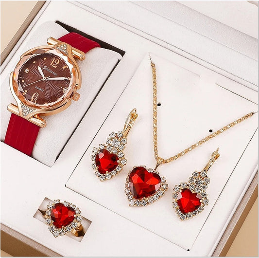 6pcs Set Ladies New Belt Quartz Watch Diamond Jewelry Suit - FASHIONKULTUR