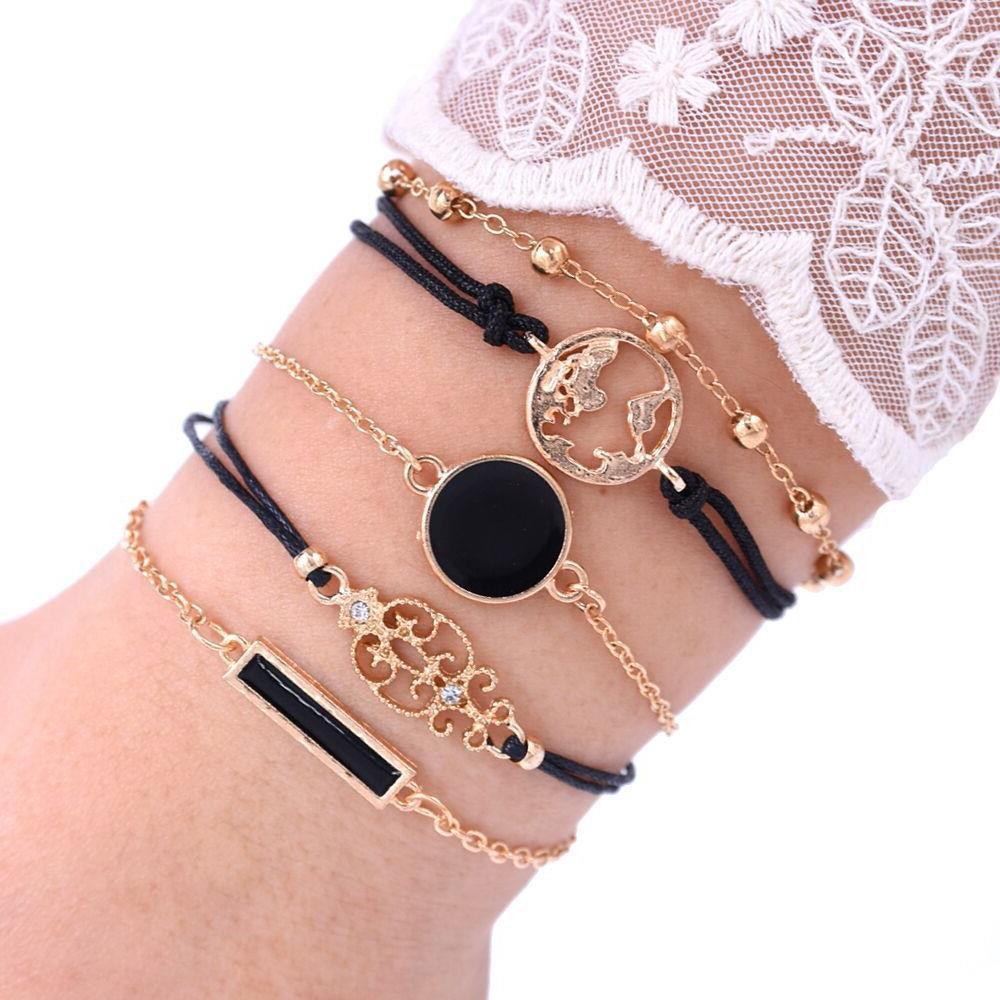 Drip Oil Rectangular Diamond Set Map Bracelet Five Piece Set - FASHIONKULTUR