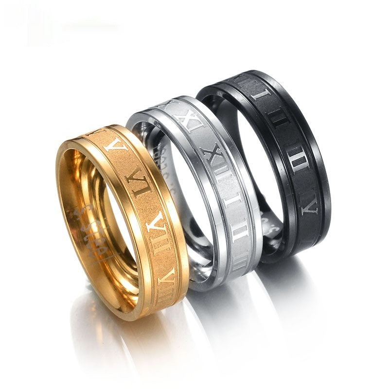 Stainless Steel Straight Edge Roman Digital Ring - FASHIONKULTUR