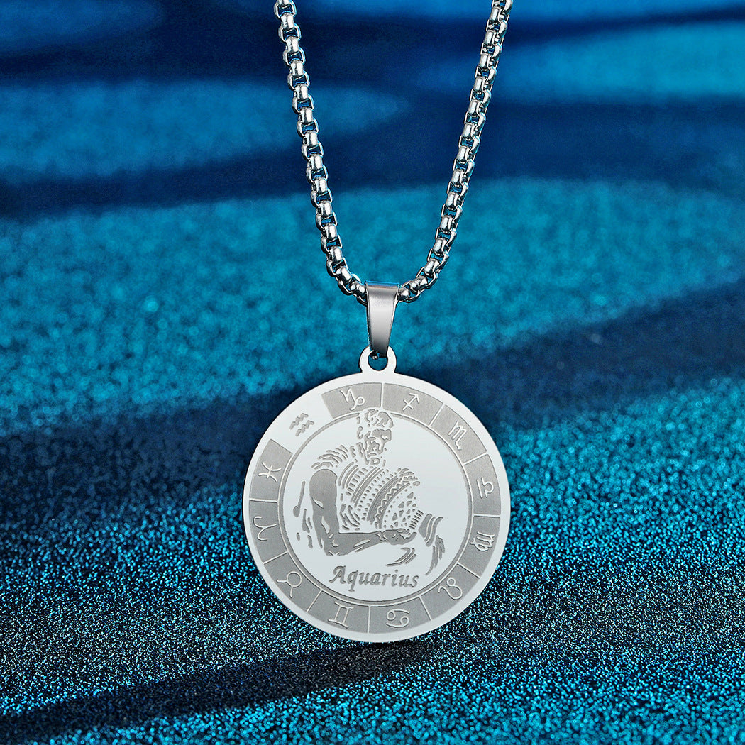 Stainless Steel Constellation Pendant Necklace Gold Medal Necklace - FASHIONKULTUR