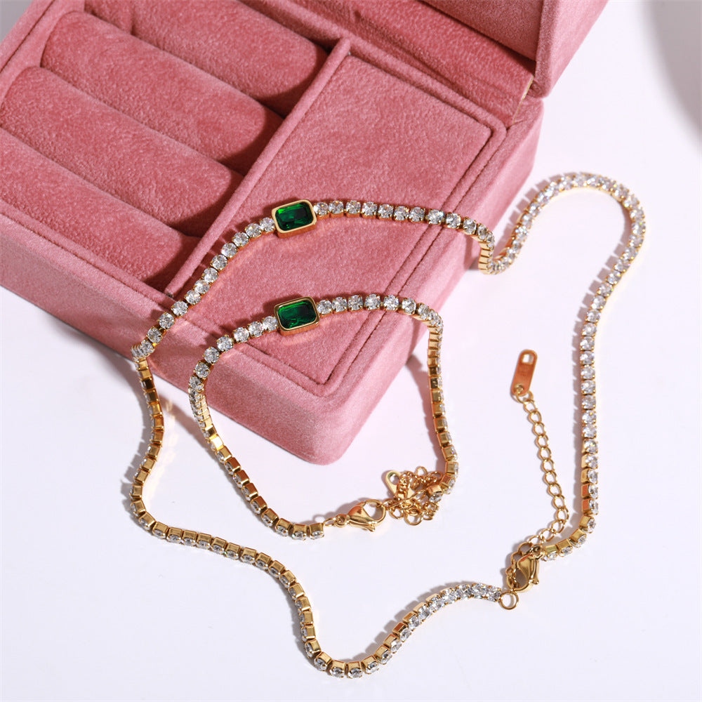 Tennis Zircon Necklace Emerald Simple Style - FASHIONKULTUR