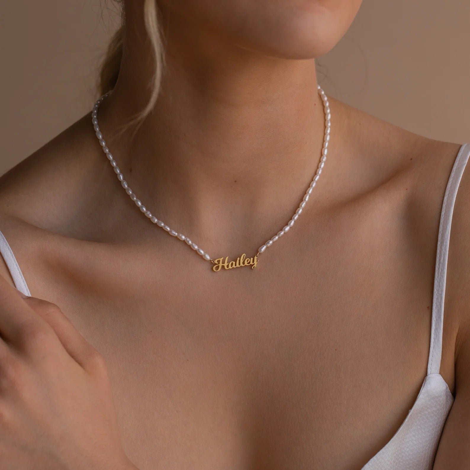 Personalized Custom Name Pendant Fashion Pearl Beaded Necklace For Women Stainless Steel Customized Nameplate Necklace Jewelry - FASHIONKULTUR