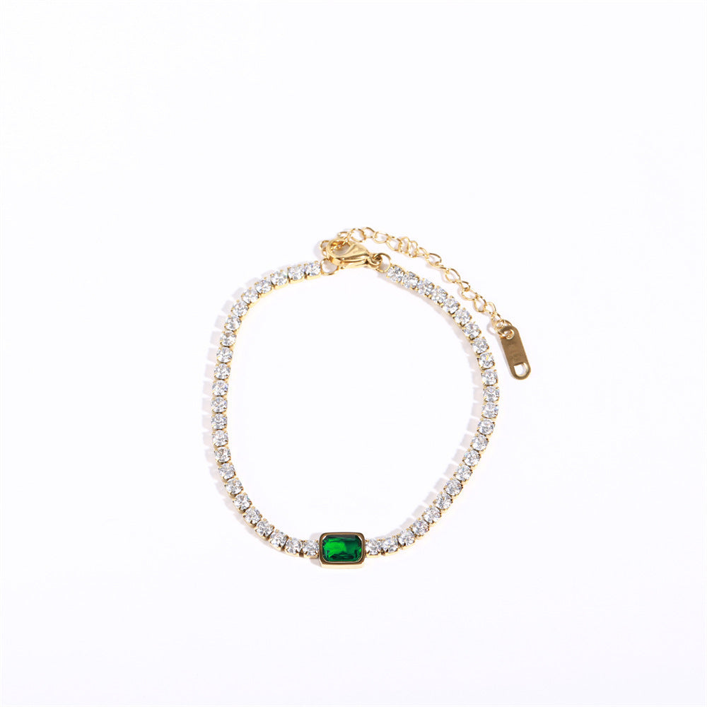 Tennis Zircon Necklace Emerald Simple Style - FASHIONKULTUR