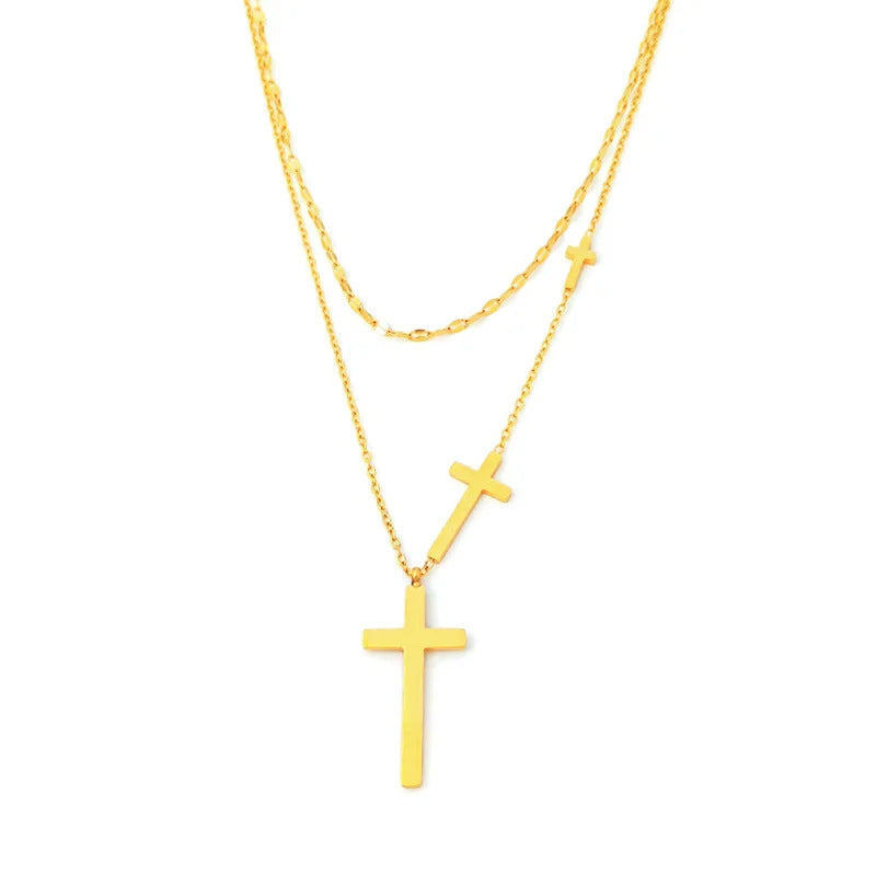 Women's All-match Double Layer Cross Necklace - FASHIONKULTUR