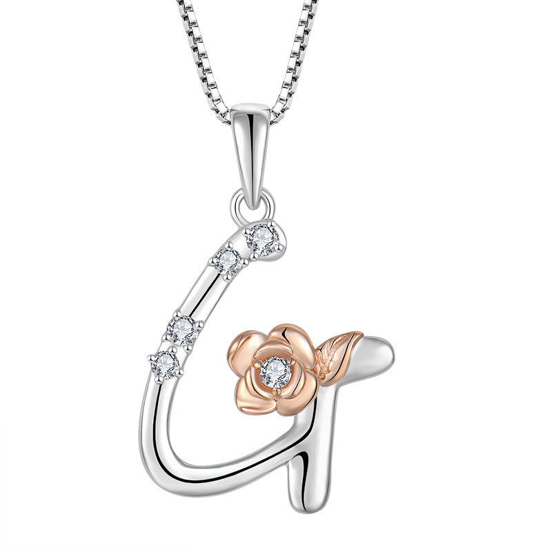 925 Sterling Silver Necklace Jewellery Female Collarbone Chain Hundred With English 26 Letters Zircon Pendant - FASHIONKULTUR