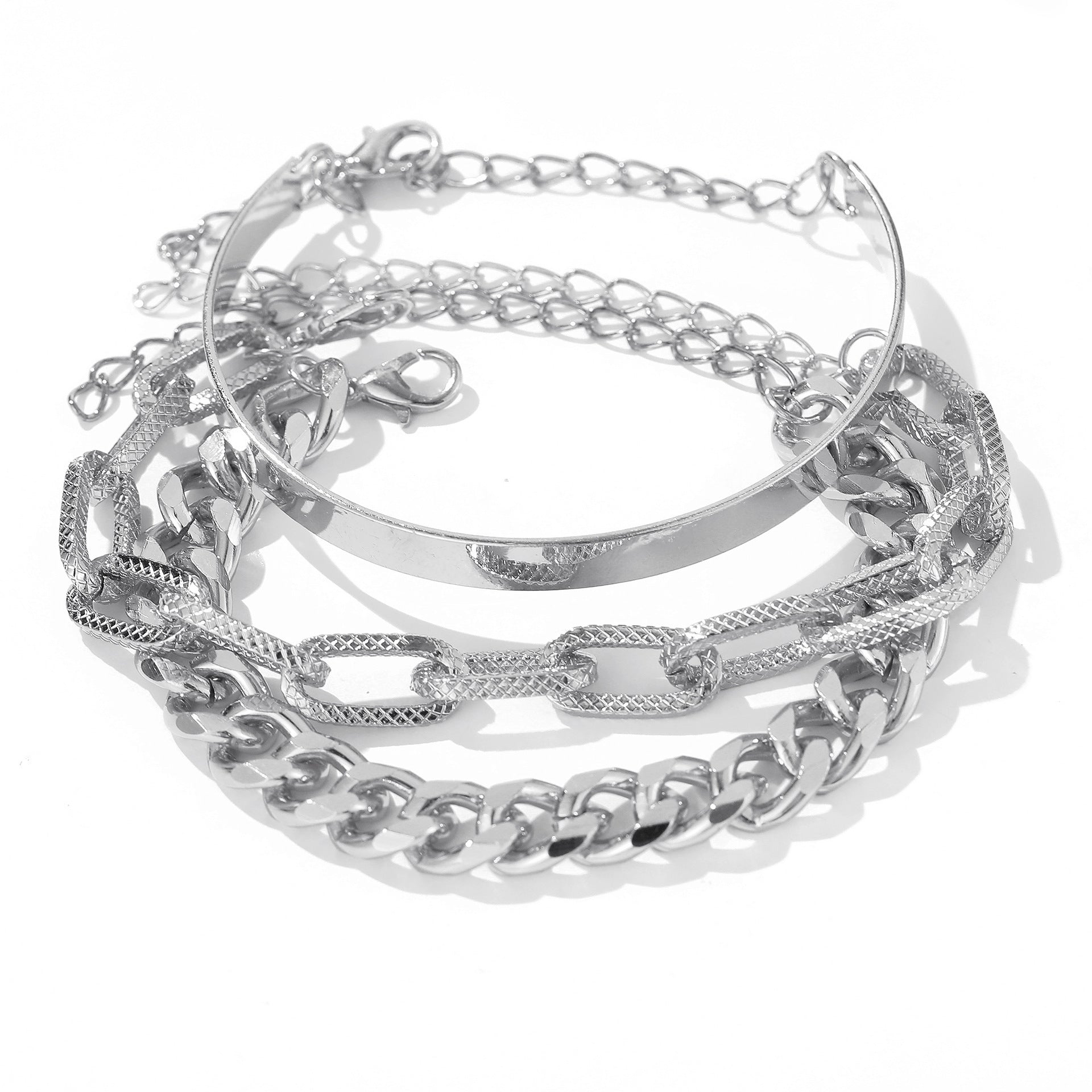 Punk Flat Snake Bones Chain Multi-layer Thick Straps Bracelet Suit - FASHIONKULTUR