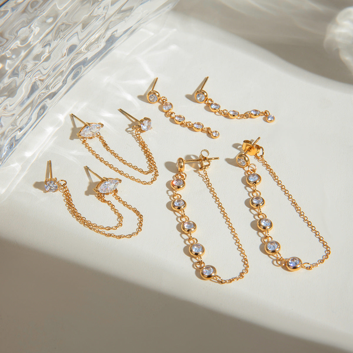 18K Gold Stainless Steel Tassel Casting Round Zircon Earrings - FASHIONKULTUR