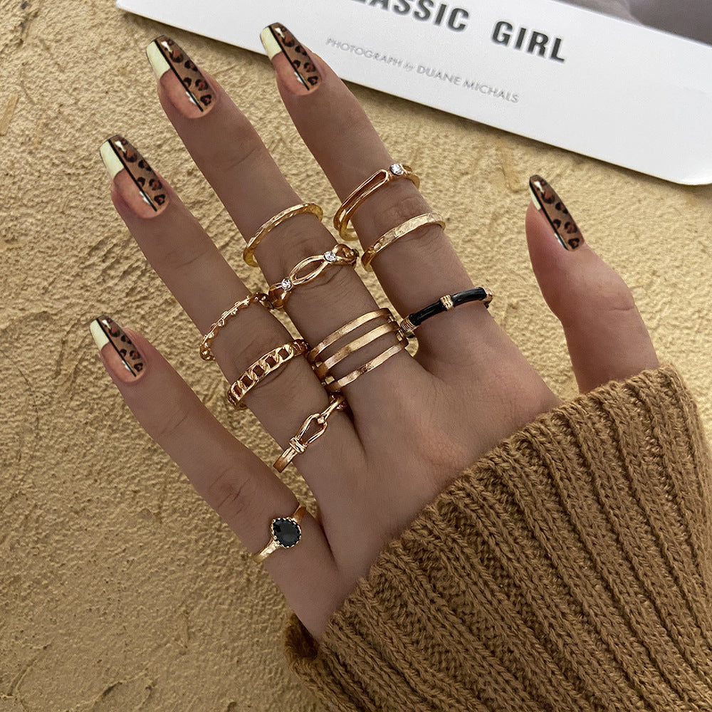 Vintage Hollow Black Joint Ring Set - FASHIONKULTUR