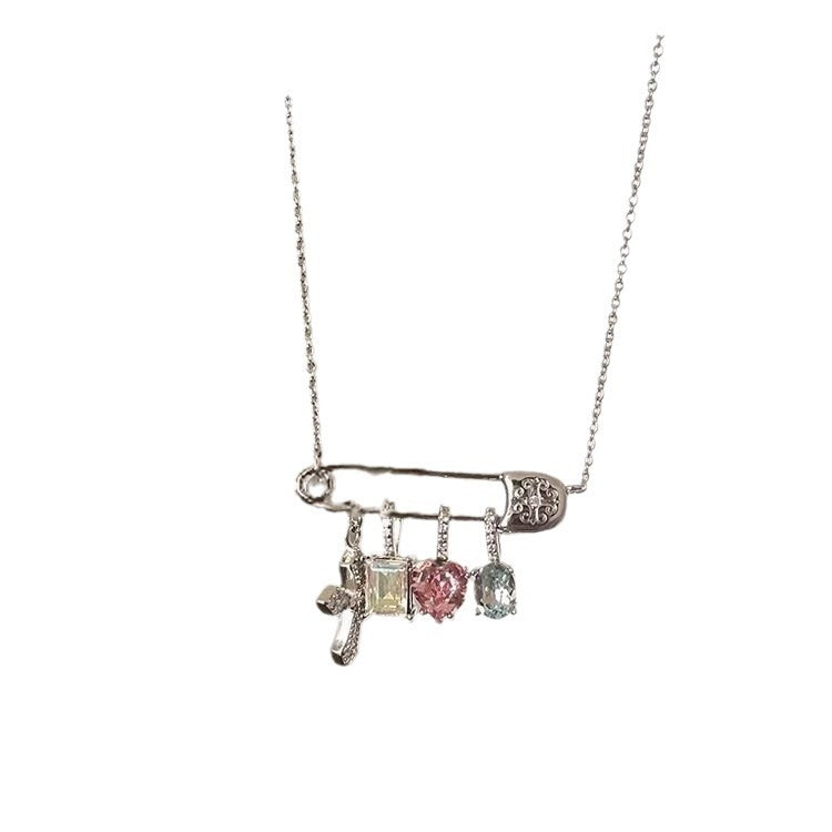 Dopamine Color Zircon Cross Necklace - FASHIONKULTUR
