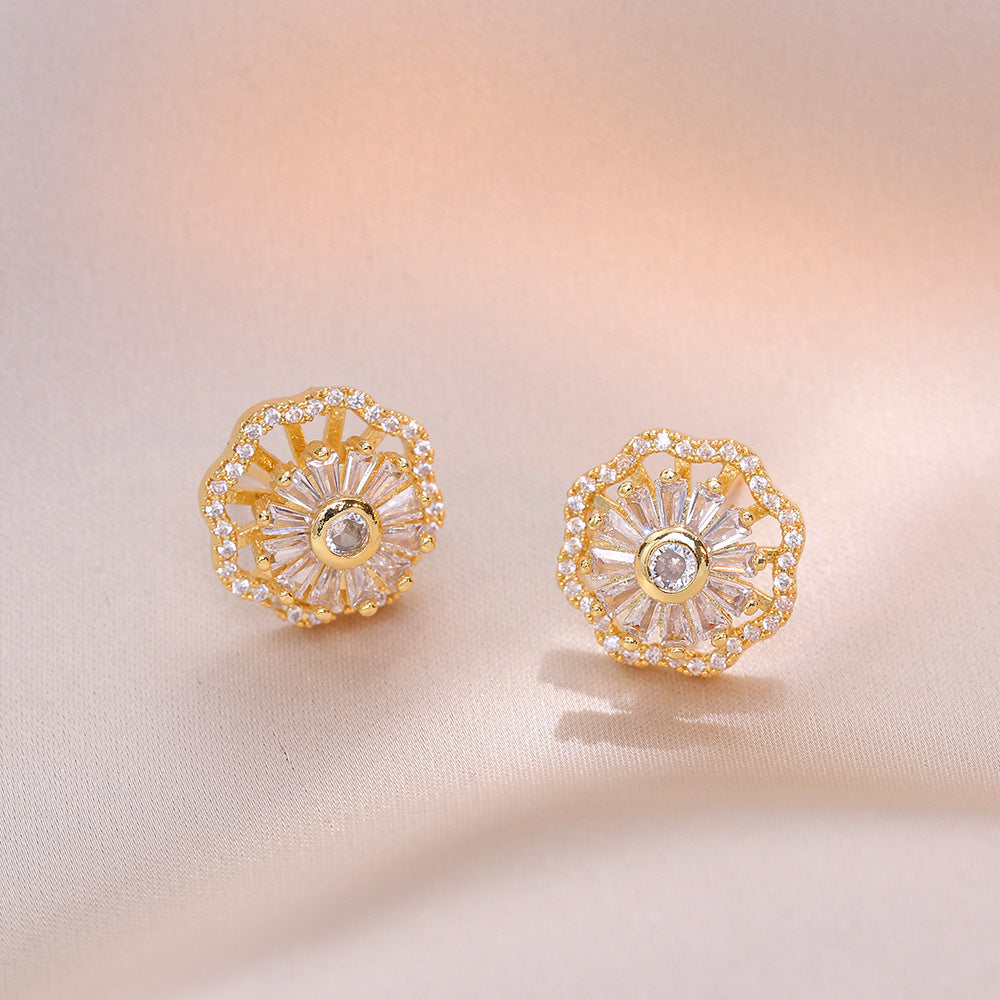 Niche Ins Zircon Flower Rotating Earrings Necklace - FASHIONKULTUR