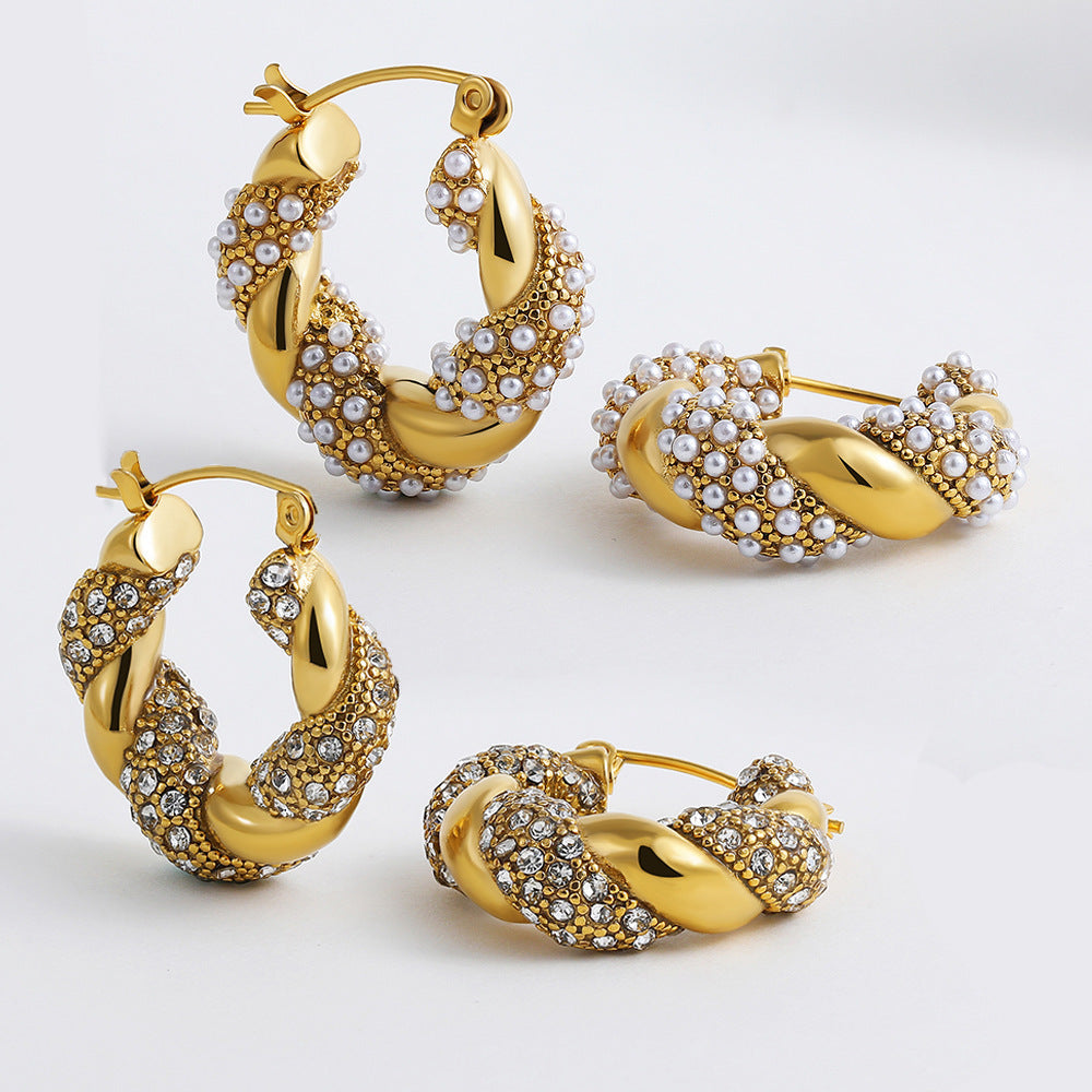 Stainless Steel 18K Gold Plating Twist-knot Earrings With Diamonds - FASHIONKULTUR