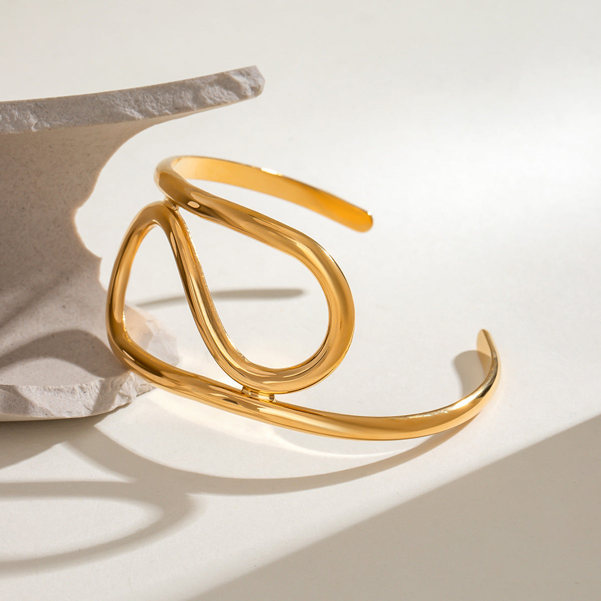 Stainless Steel Glossy Irregular Lines Twisted Open-ended Bracelet Simple - FASHIONKULTUR