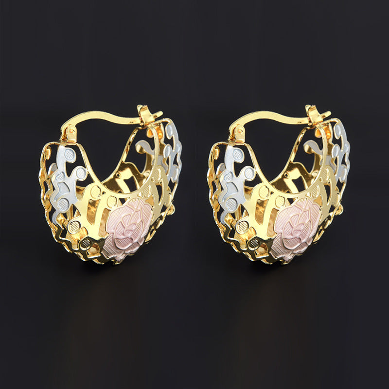 Hollow Rosette Earrings With Gold Contrast Hoops - FASHIONKULTUR
