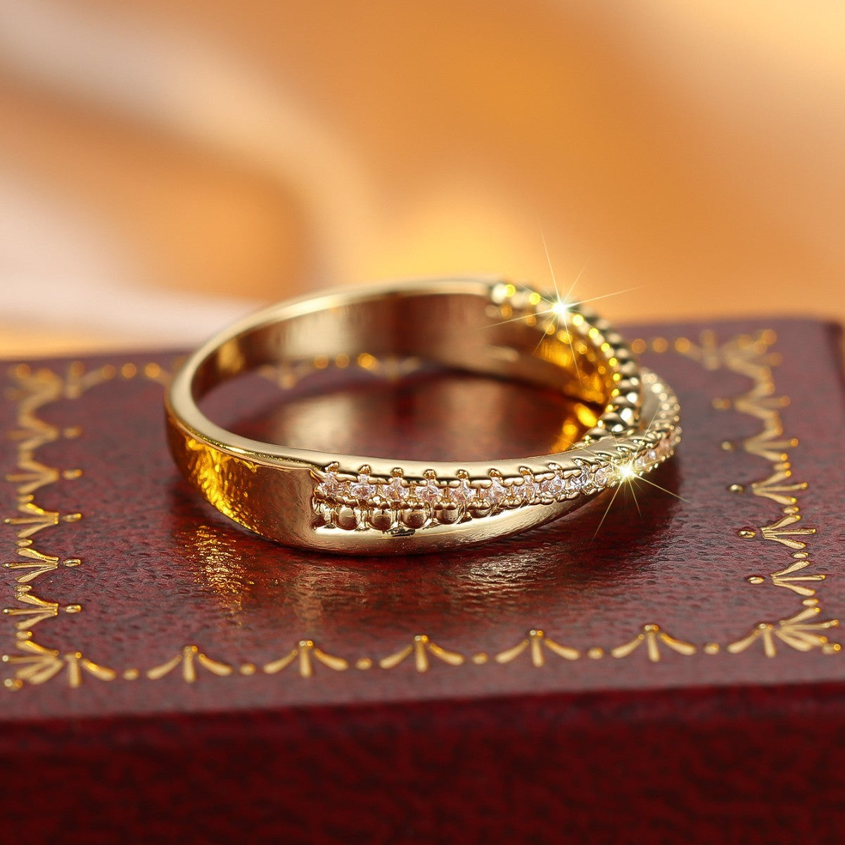 Gold White Diamond Cross Design Ring - FASHIONKULTUR