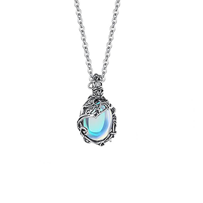 Natural Stone Amethyst Necklace Hexagon Prism Bullet Pendant Moonstone Wire Winding Pendant - FASHIONKULTUR