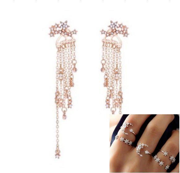 Shining Star Tassel Earrings Back Hanging Exquisite Earrings - FASHIONKULTUR