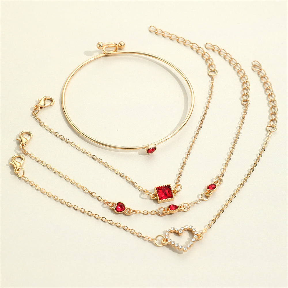 Light Luxury Square Gem Bracelet Female Fully Jeweled Loving Heart Peach Heart - FASHIONKULTUR