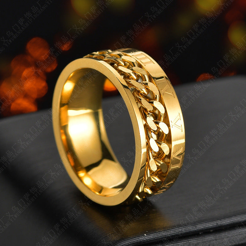 Roman Letter Chain Rings Men Digital Titanium Steel Ring - FASHIONKULTUR
