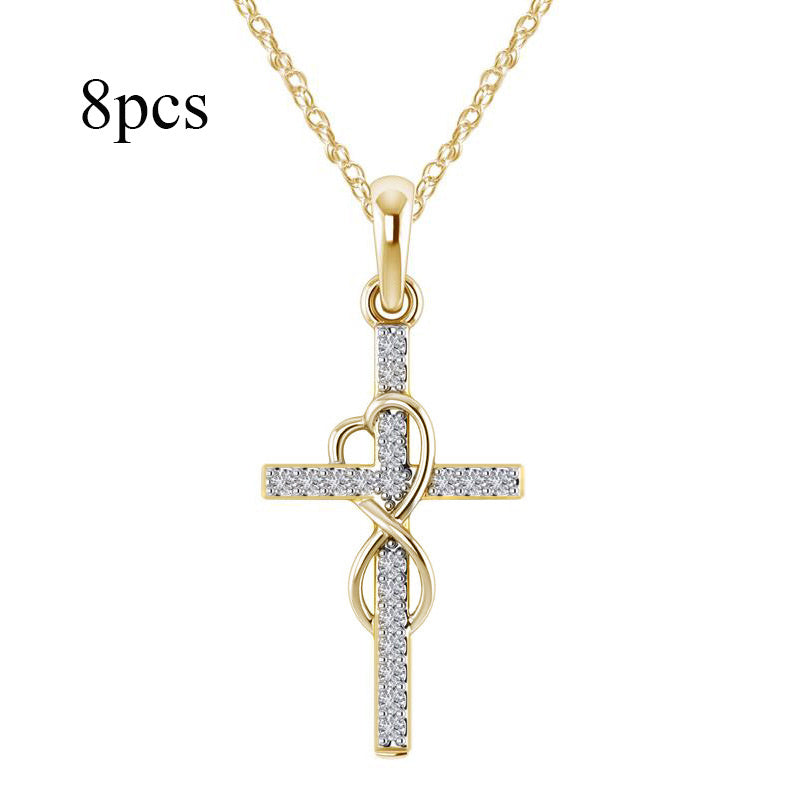 Alloy Pendant With Diamond And Eight-character Cross Necklace - FASHIONKULTUR