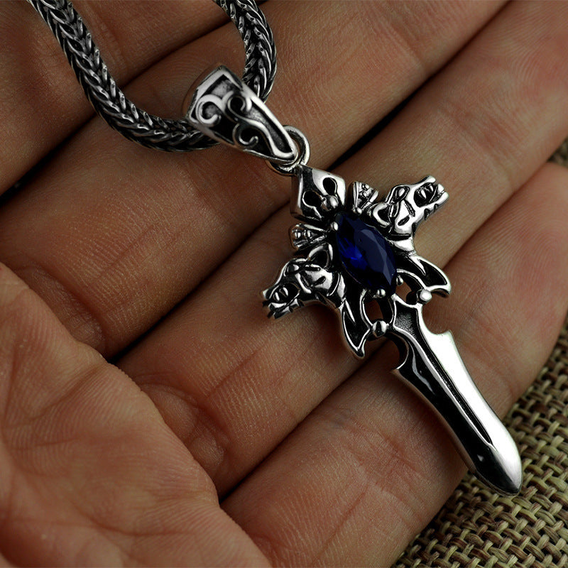S925 Silver Vintage Cross Necklace Men's Personality Pendant - FASHIONKULTUR