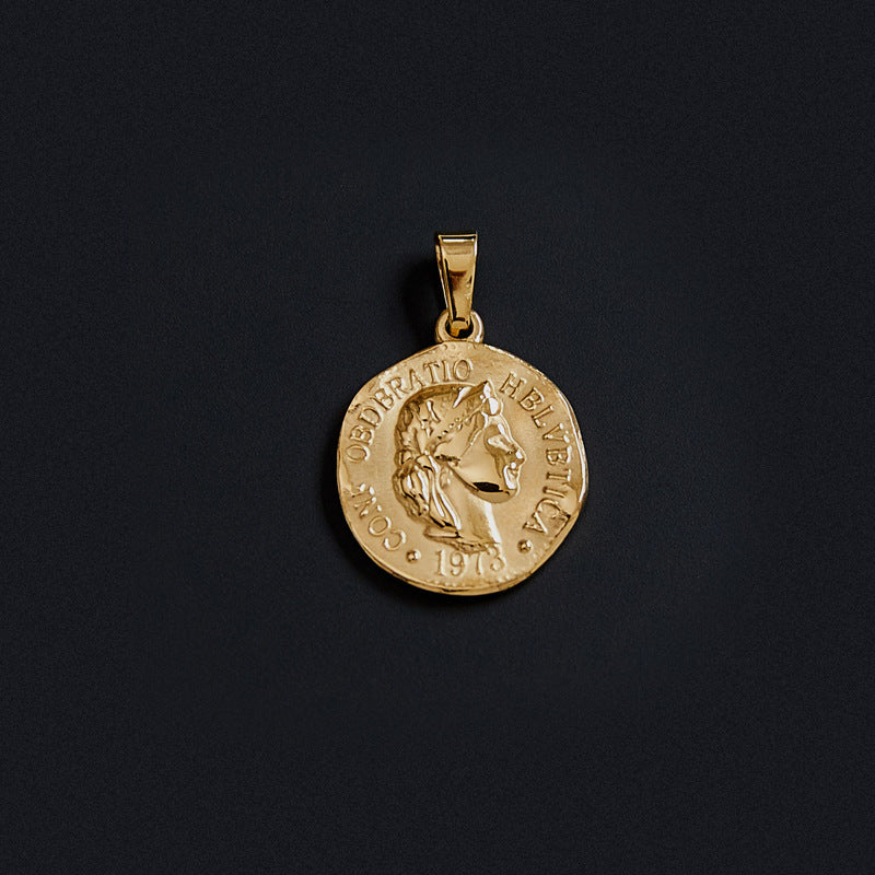 Portrait Coin Cross Peach Heart Angel Retro Pendant - FASHIONKULTUR