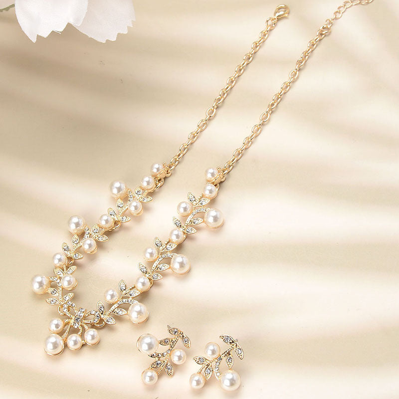 Pearl Bohemian Style Necklace Earrings Jewelry Set - FASHIONKULTUR