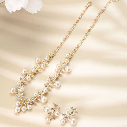 Pearl Bohemian Style Necklace Earrings Jewelry Set - FASHIONKULTUR