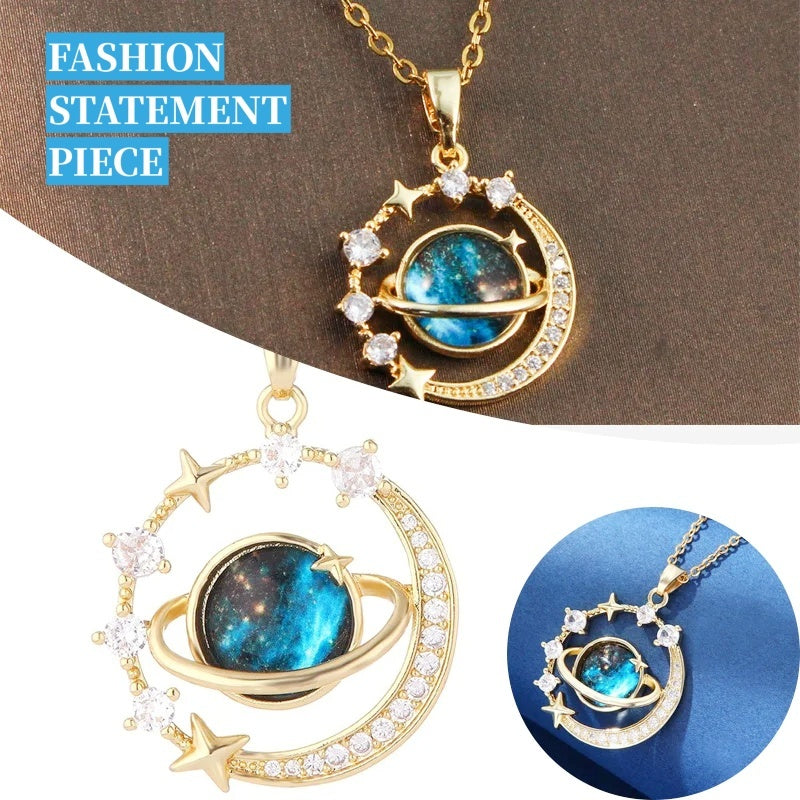 Stainless Steel Starry Sky Planet Astronaut Necklace For Women Light Luxurious Temperament Star Metal Chain Jewelry Gift - FASHIONKULTUR