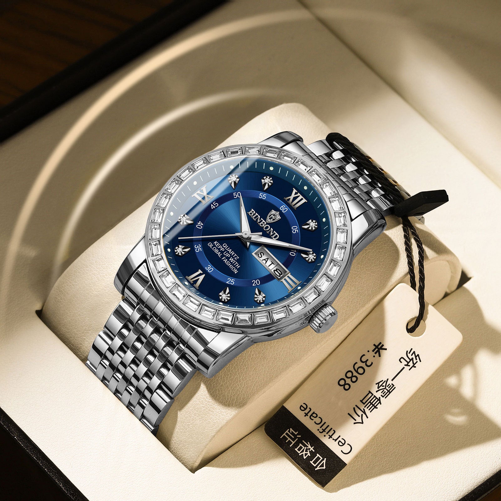 Business Diamond-embedded Mechanical Watch Double Calendar Waterproof Luminous - FASHIONKULTUR
