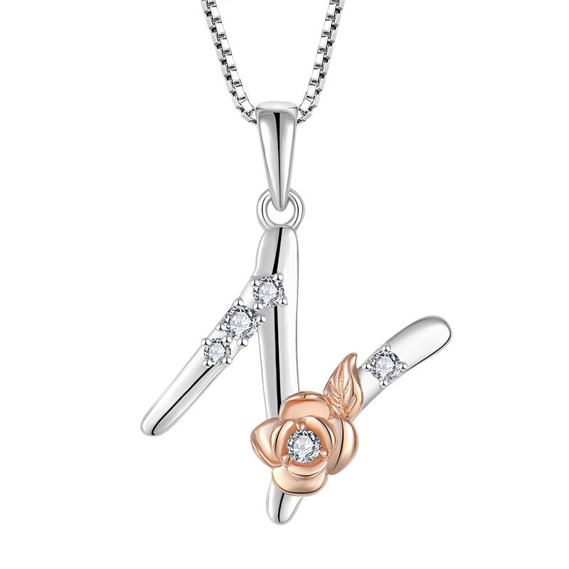 925 Sterling Silver Necklace Jewellery Female Collarbone Chain Hundred With English 26 Letters Zircon Pendant - FASHIONKULTUR