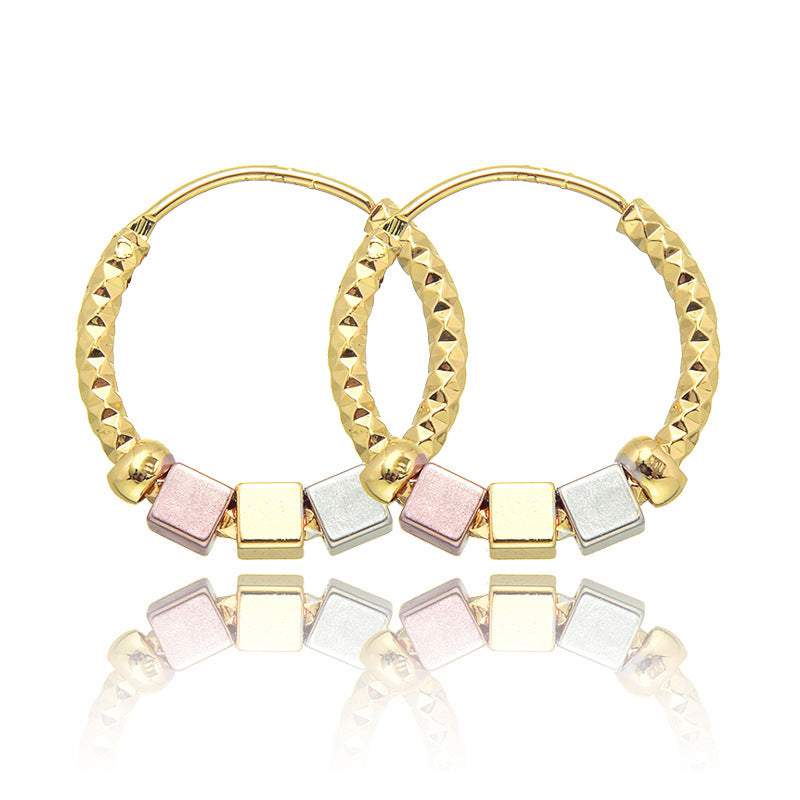 Hollow Rosette Earrings With Gold Contrast Hoops - FASHIONKULTUR