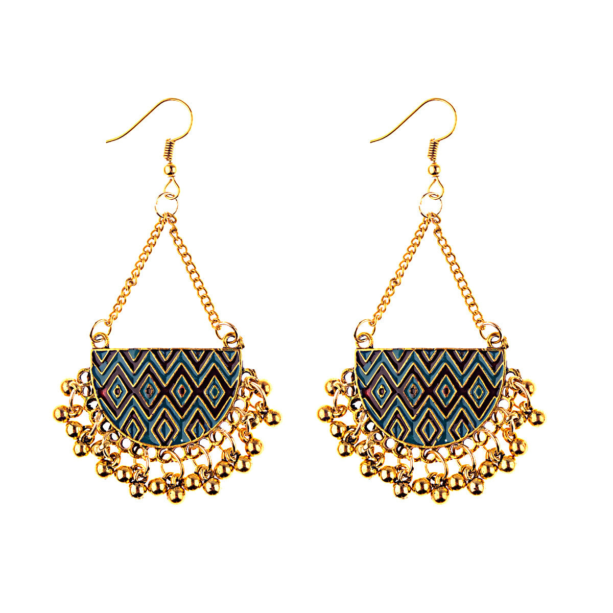 Gold Drop Oil Bohemian Ethnic Style Tassel Bead Earrings - FASHIONKULTUR