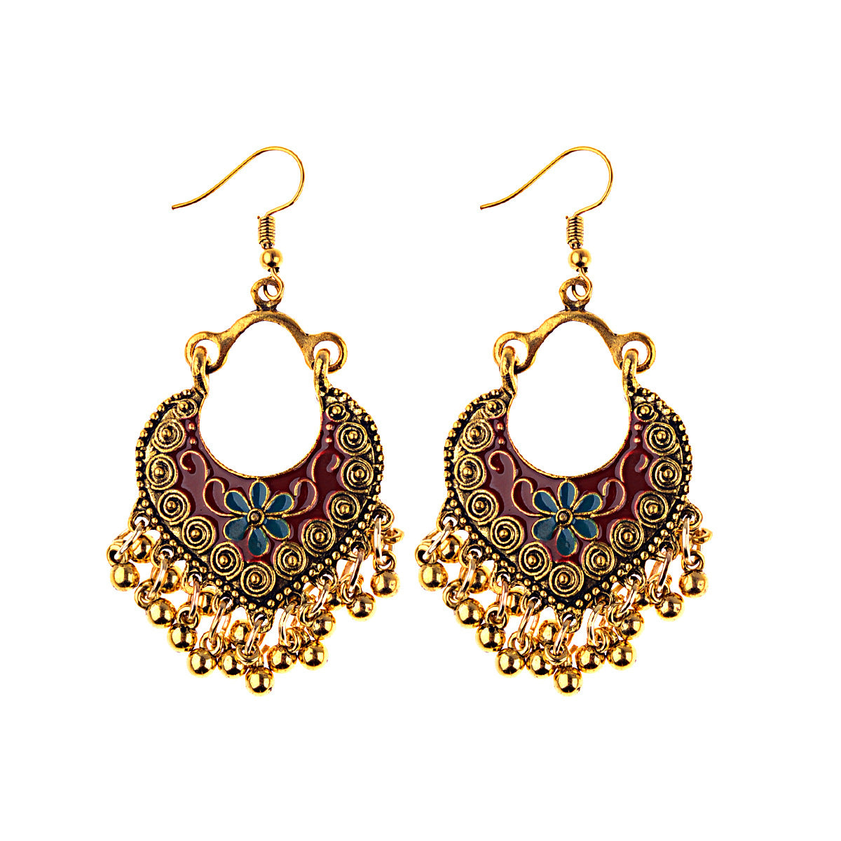 Gold Drop Oil Bohemian Ethnic Style Tassel Bead Earrings - FASHIONKULTUR
