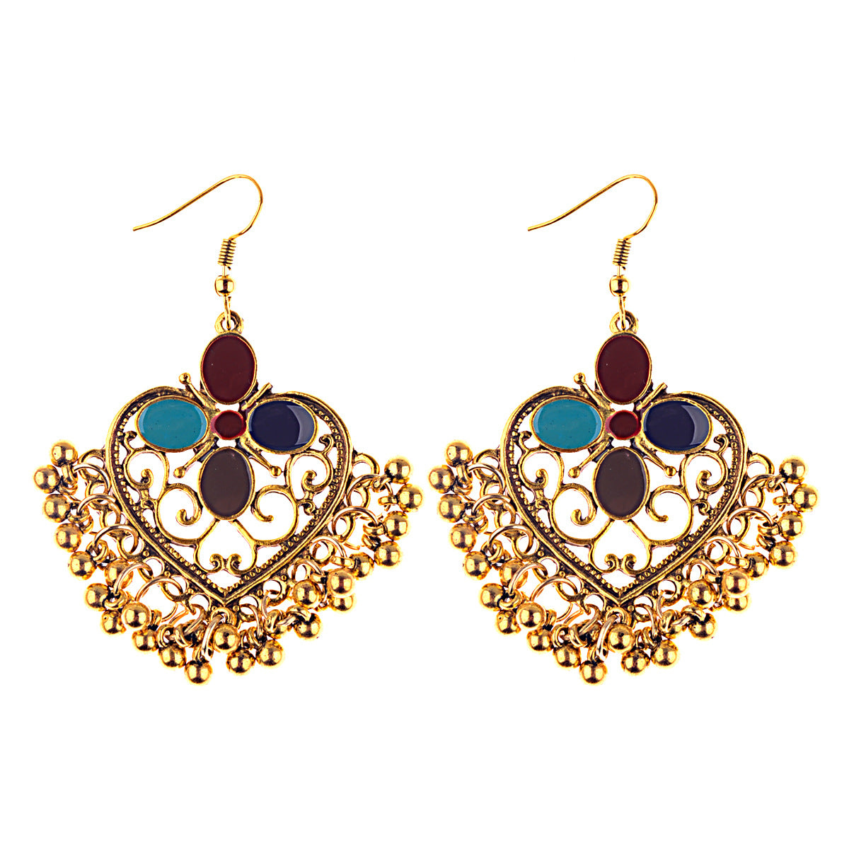 Gold Drop Oil Bohemian Ethnic Style Tassel Bead Earrings - FASHIONKULTUR