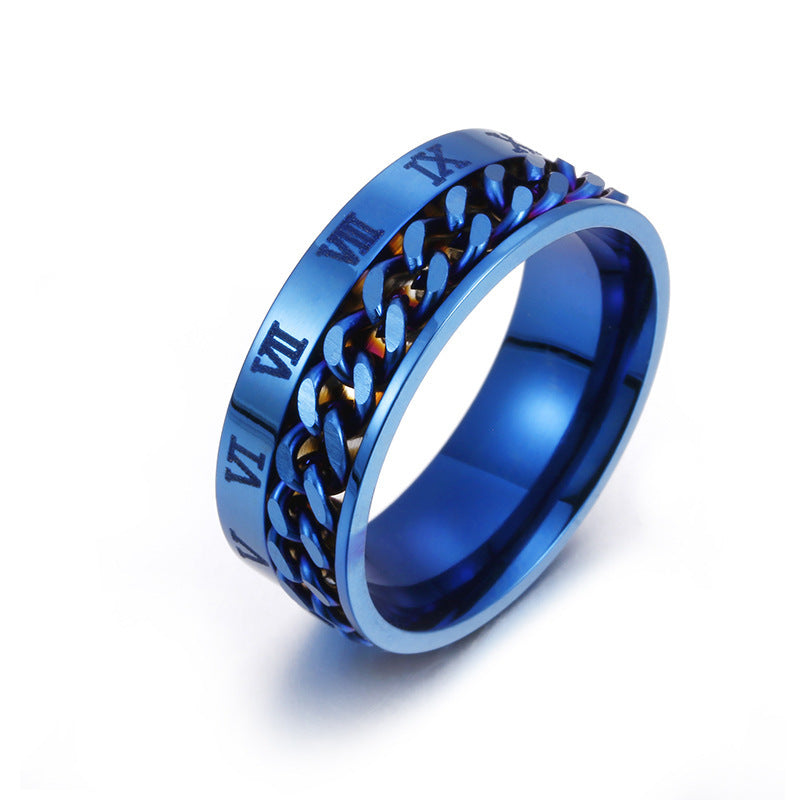 Roman Letter Chain Rings Men Digital Titanium Steel Ring - FASHIONKULTUR