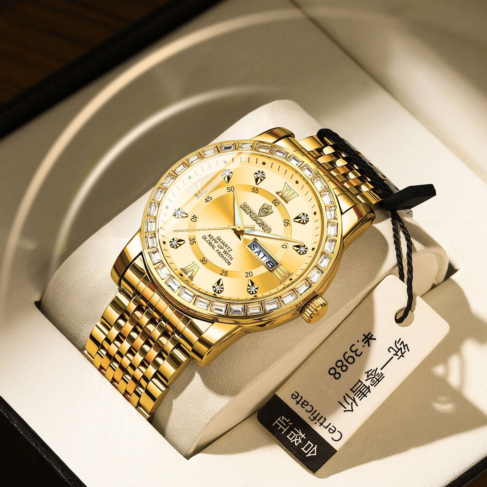 Business Diamond-embedded Mechanical Watch Double Calendar Waterproof Luminous - FASHIONKULTUR