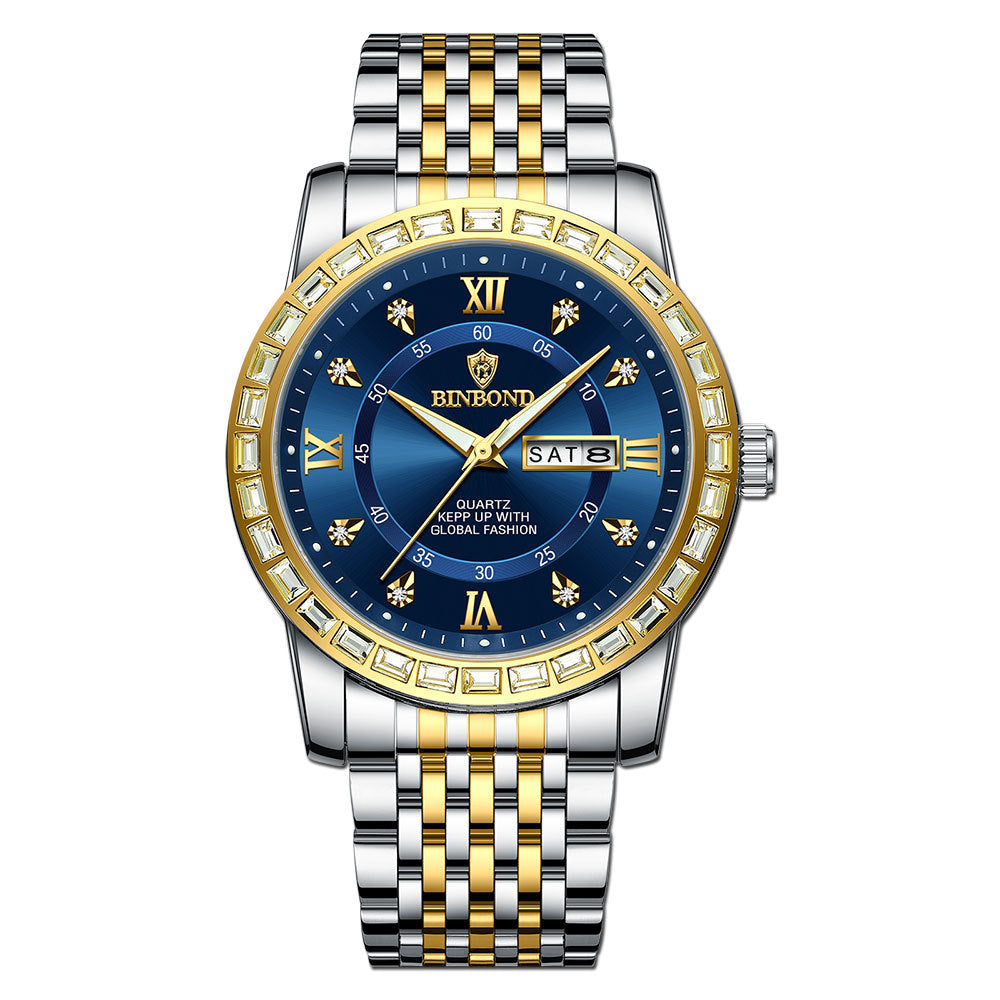 Business Diamond-embedded Mechanical Watch Double Calendar Waterproof Luminous - FASHIONKULTUR