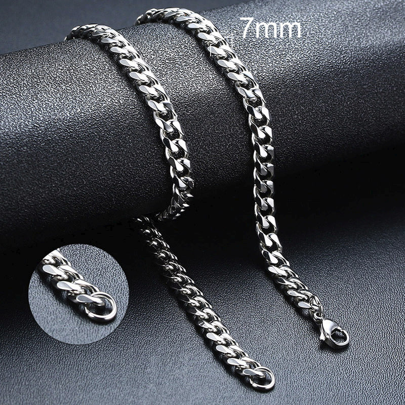 Stainless Steel Necklace Six-sided Grinding Cuban Link Chain Personality Simple Sweater Chain - FASHIONKULTUR