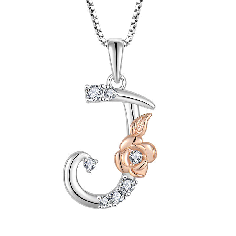 925 Sterling Silver Necklace Jewellery Female Collarbone Chain Hundred With English 26 Letters Zircon Pendant - FASHIONKULTUR