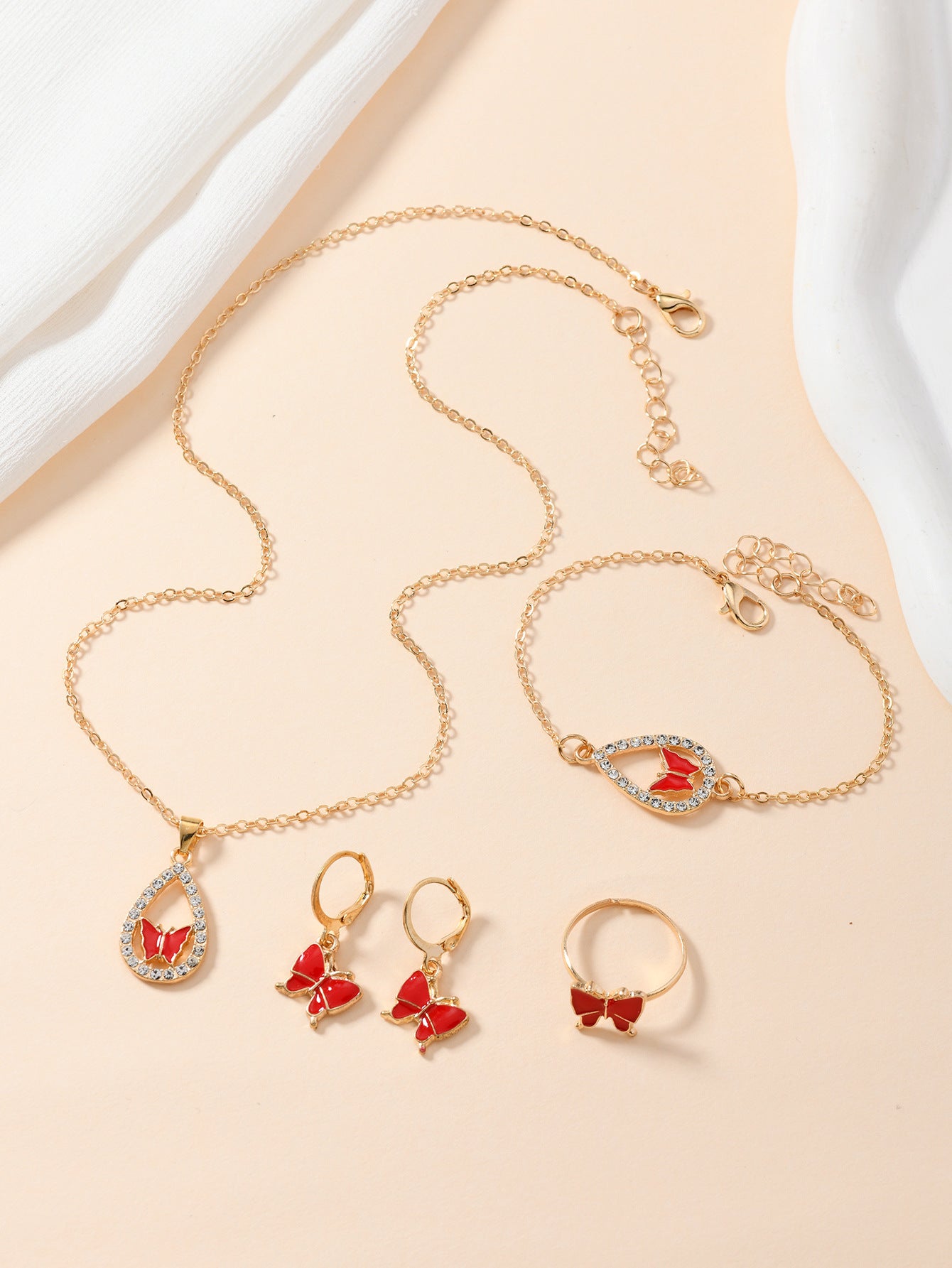 Butterfly Necklace Bracelet Earrings Drop Oil Diamond Jewelry - FASHIONKULTUR