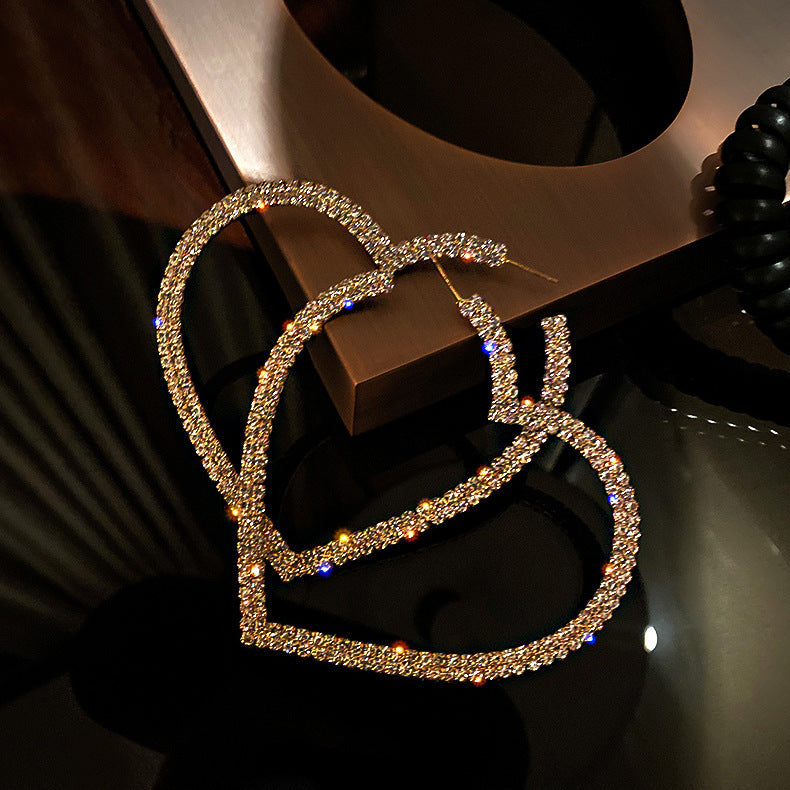 Silver Pin Exaggerated Full Diamond Love Earrings Fashion - FASHIONKULTUR
