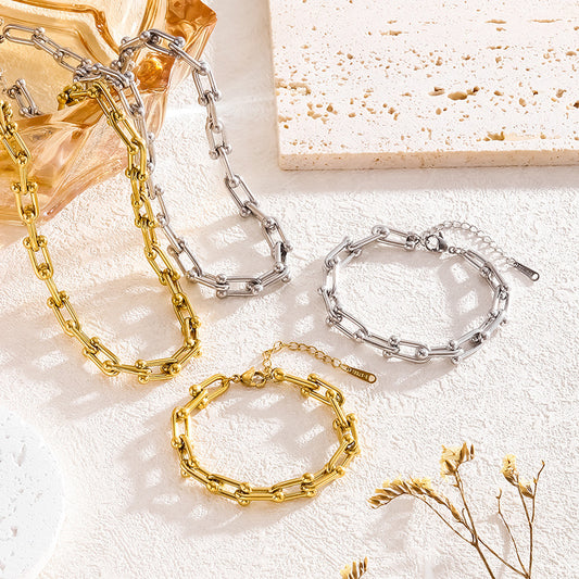 Ornament Hip Hop Trend Design U-shaped Vachette Clasp Necklace Stylish And Unique Bracelet Jewelry Suit - FASHIONKULTUR