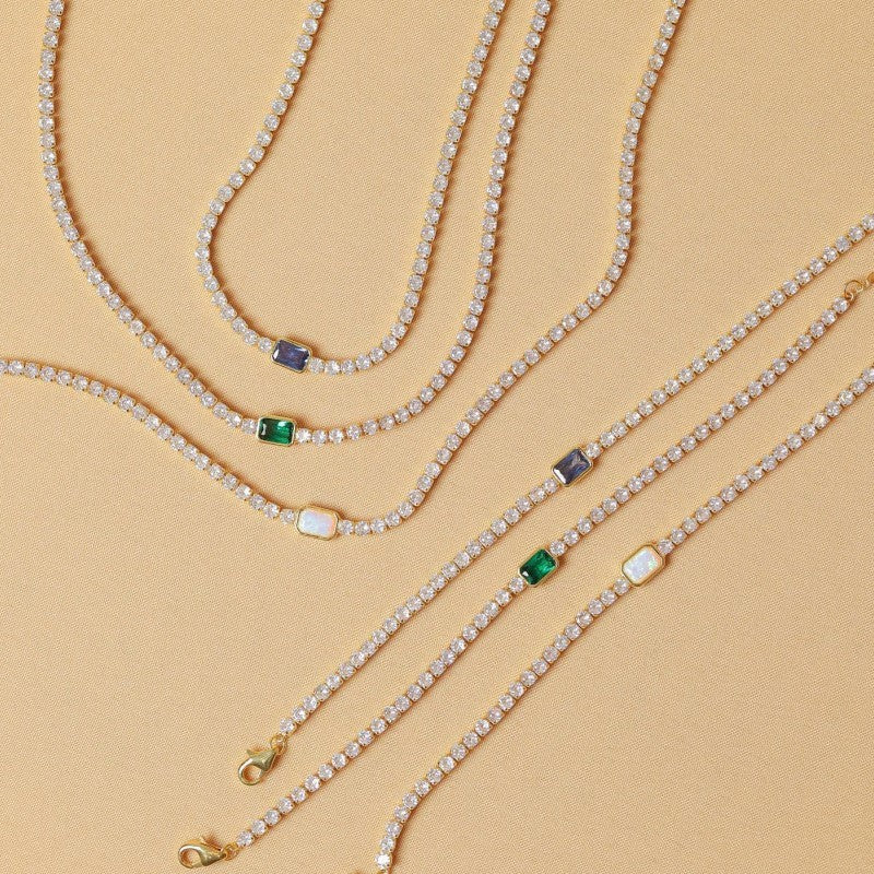 Tennis Zircon Necklace Emerald Simple Style - FASHIONKULTUR