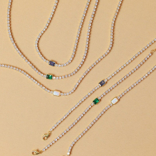 Tennis Zircon Necklace Emerald Simple Style - FASHIONKULTUR