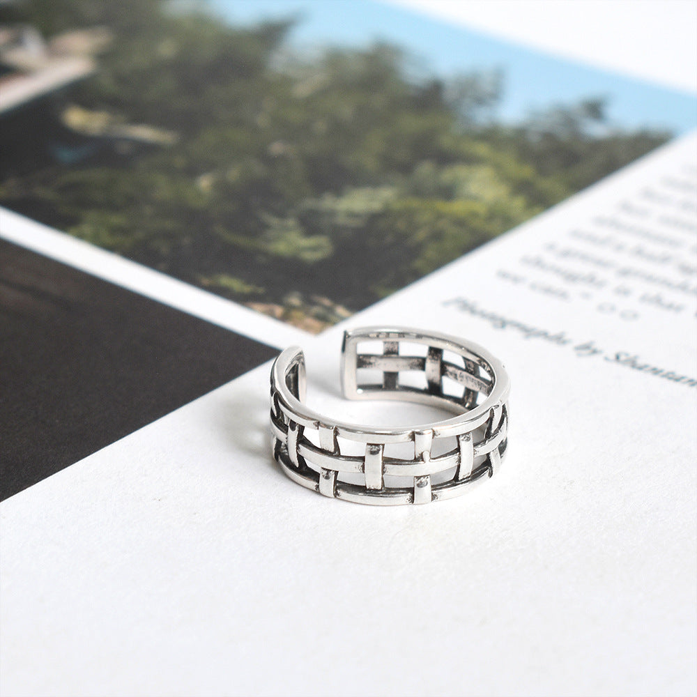 Women's Vintage Woven Mesh S925 Sterling Silver Ring - FASHIONKULTUR