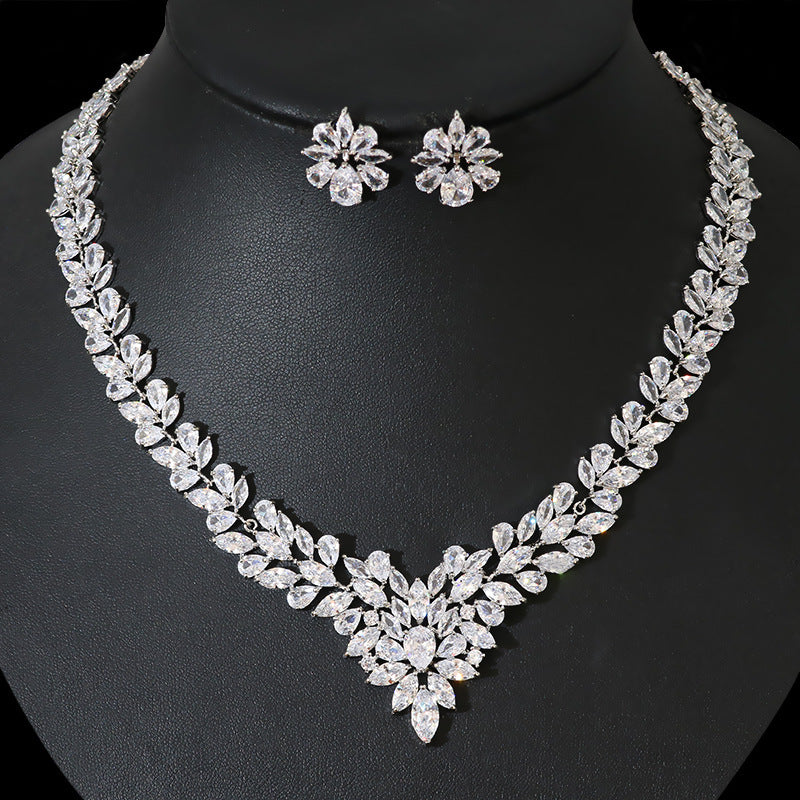 Bride Zircon Jewelry Necklace Earring Set - FASHIONKULTUR