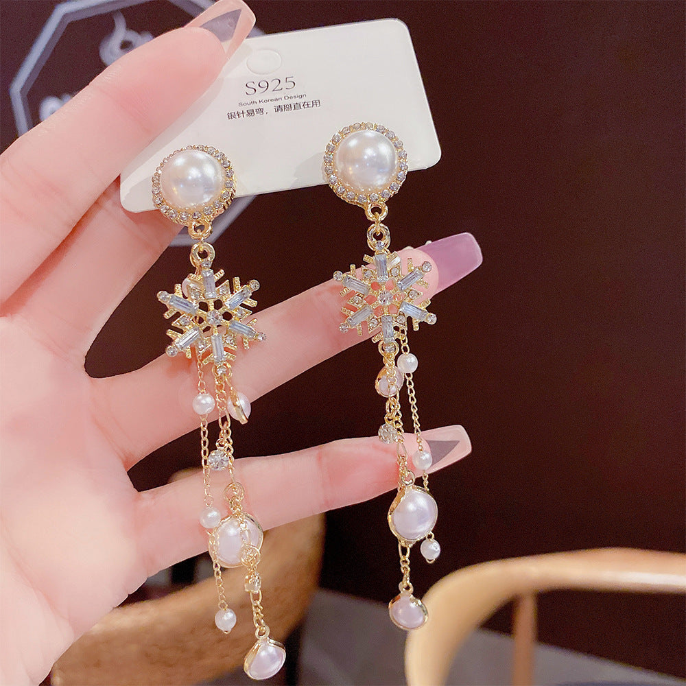 Sterling Silver Needle Light Luxury Pearl Earrings Graceful Personality - FASHIONKULTUR