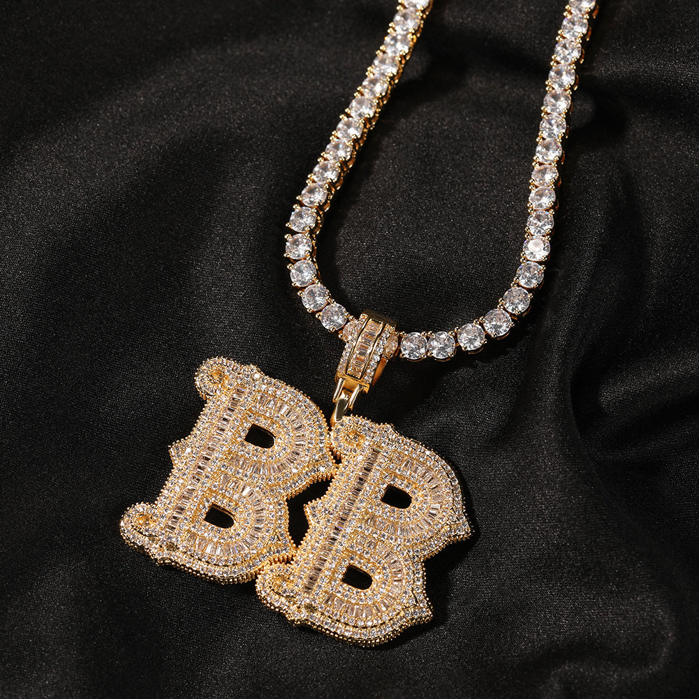 Alphabet Necklace Hip Hop Full Of Diamonds With Spiked Rock Candy Letters - FASHIONKULTUR